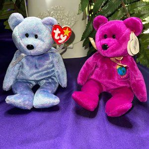 NWT & VTG📌TY Beanie Baby Clubby II the Bear & Millennium Bear 99 both w/ Oddity